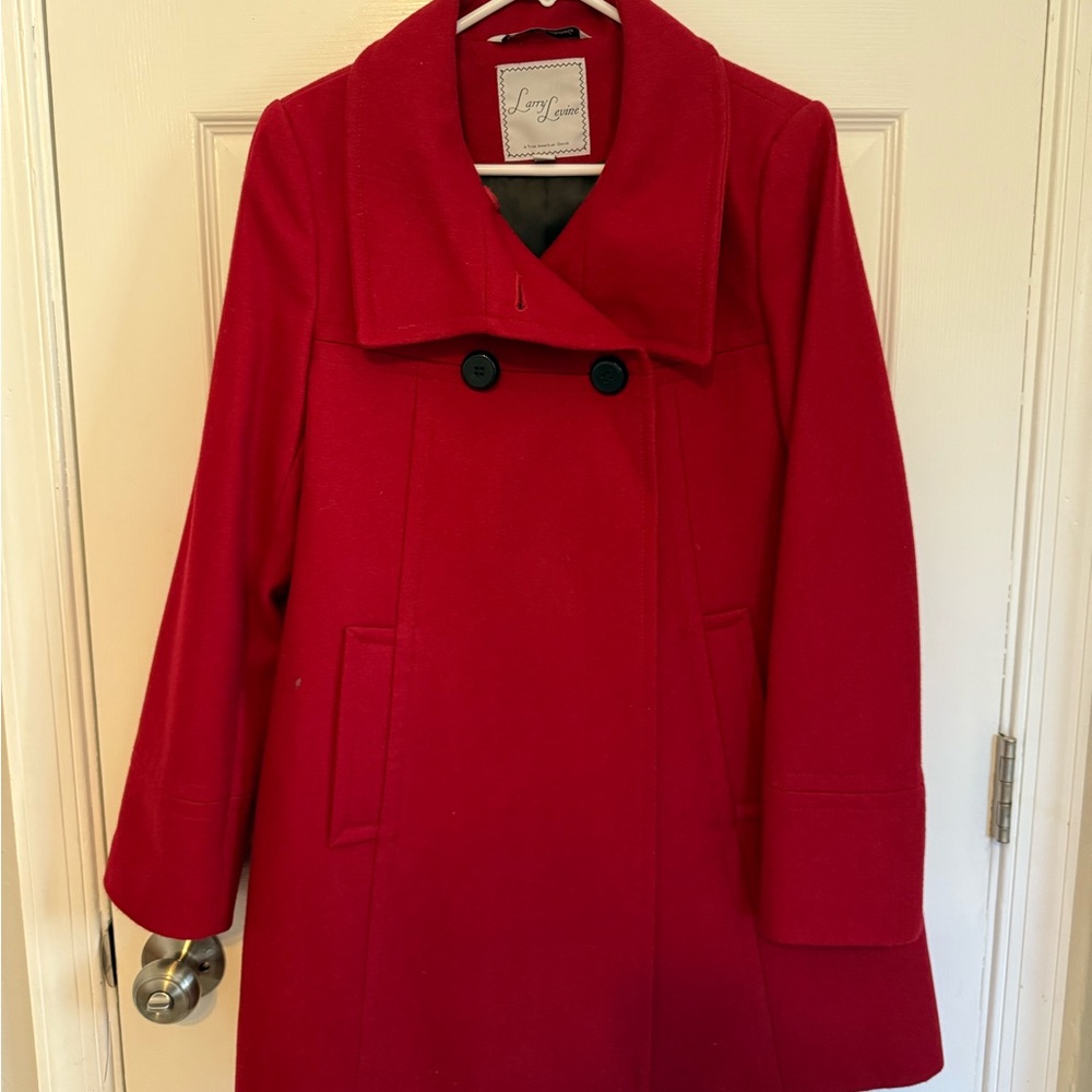 Larry Levine Vibrant Red Pea Coat